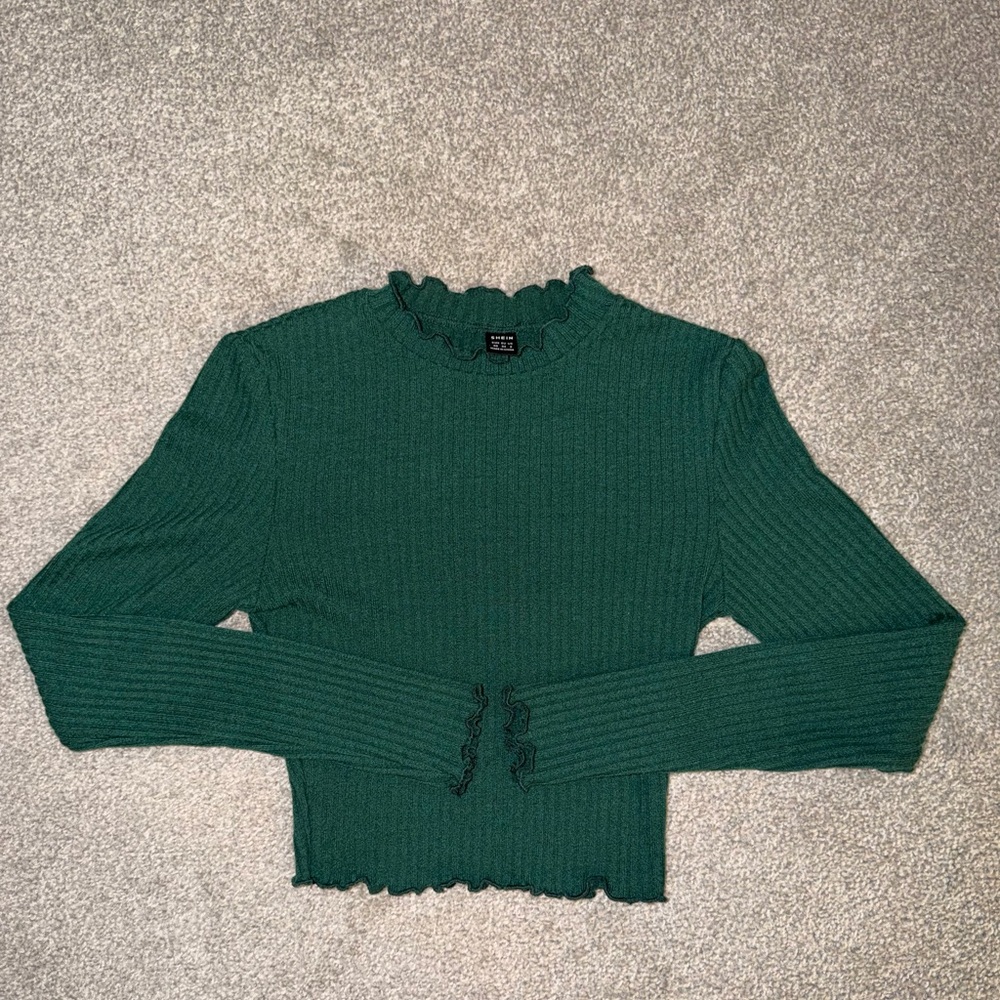 SHEIN Emerald Ribbed Long Sleeve Top